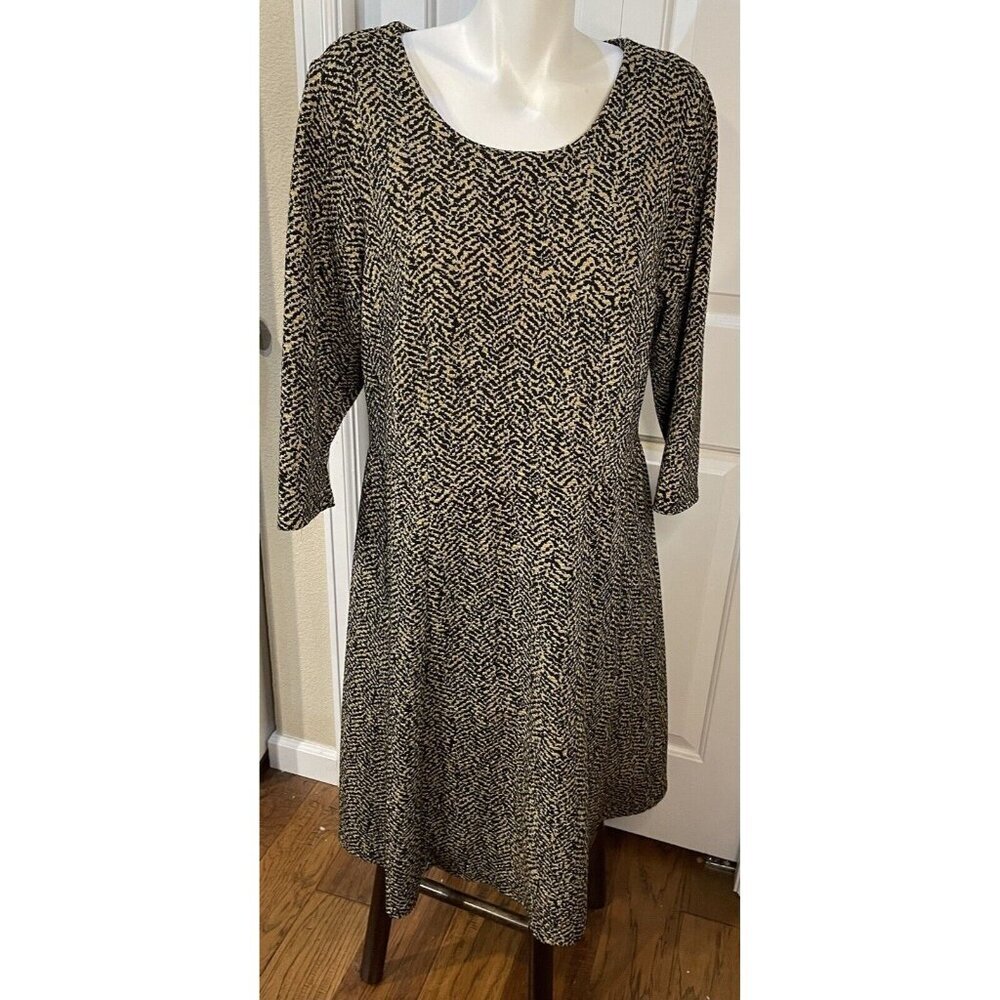 Elementz Woman Dress Size 1X Gold Metallic Chevron Print A-line Knit Coc…